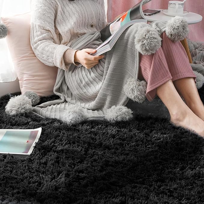 Ophanie Upgrade 3x5 Rugs for Bedroom, Black, Fluffy Shaggy Soft Area Rug, Non-Slip Indoor Floor Carpet for Living Room, Kids Baby Boys Teen Dorm Home Decor Aesthetic, Nursery, Rug