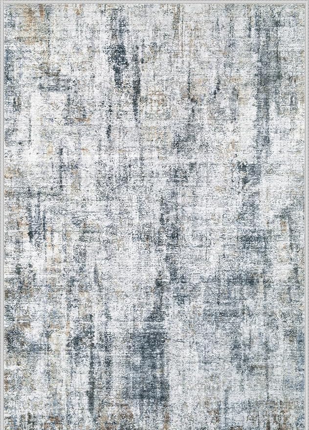 Washable Entryway 2x3 Rugs: Neutral Small Area Rug Abstract Non Slip Modern Indoor Door Mat for Kitchen Bedroom Hallway Office (Multi Blue, 2'x3')