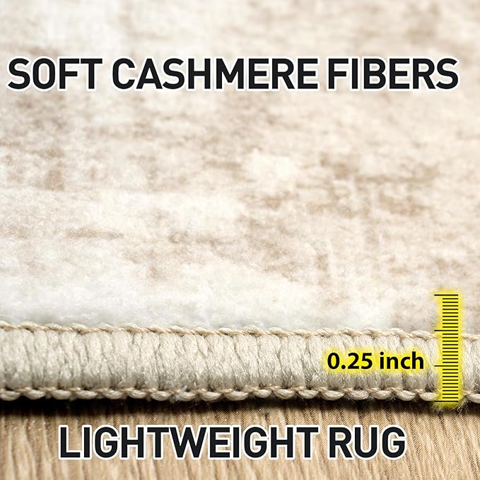 10x14 Area Rugs Washable Rug: Modern Abstract Living Room Rug Soft Anti-Skid Thin Carpet Indoor Floor Non-Shedding Carpets for Bedroom Dining Room Farmhouse Nursery Home Office Beige Grey