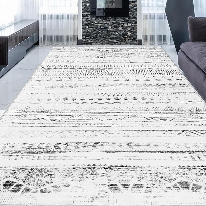 Area Rug 5x7, Vintage Moroccan Washable Rugs, Anti-Slip Backing Rugs for Living Room, Foldable Geometric Carpet for Bathroom Kitchen Laundry Room Decor