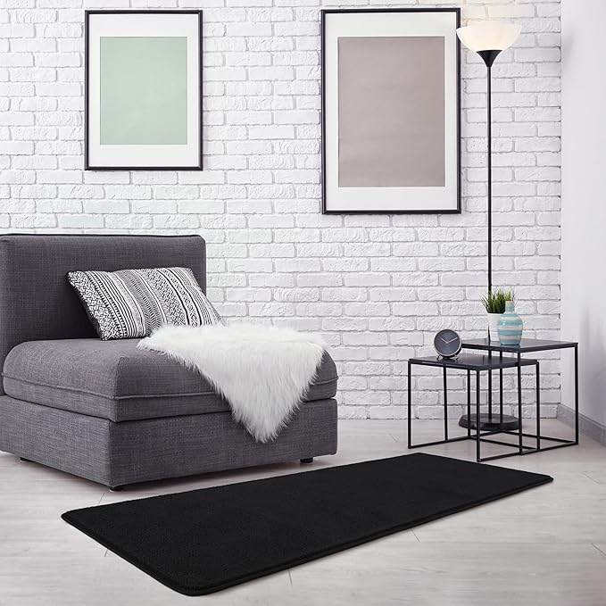 Keeko 2x8 Long Runner Rug, Black Bedroom Bedside Runner Rug Living Room Carpet Area Throw Rugs for Hallway Soft Indoor Memory Foam Rugs for Teen Kids Classroom Nursery Dorm Laundry Room Decor