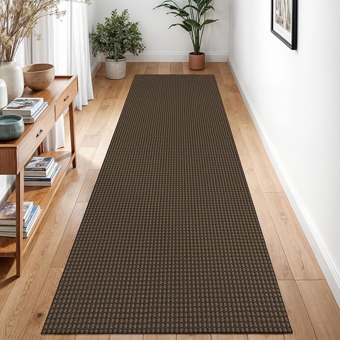 Braided Runner Rug 3x8 Ft Washable Runners for Hallways Non Slip Rubber Backed Kitchen Runners Cotton Entryway Runner Indoor, Woven Floor Carpet for Hall Kitchen Bedroom, Brown