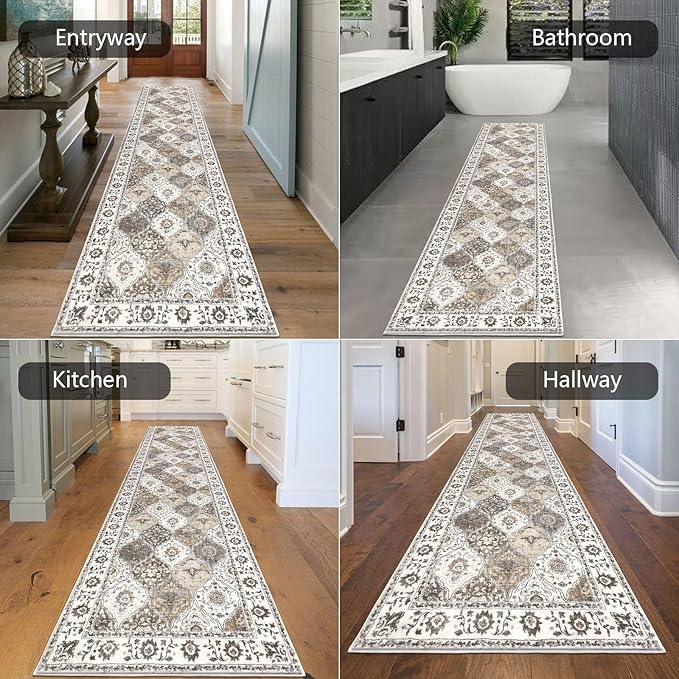 HEBE Hallway Runner Rug 2'8''x12' Washable Vintage Distressed Area Rugs Non Slip Laundry Rug Runner Boho Floor Carpet Runners for Hallways Entryway Laundry Room Kitchen Bathroom