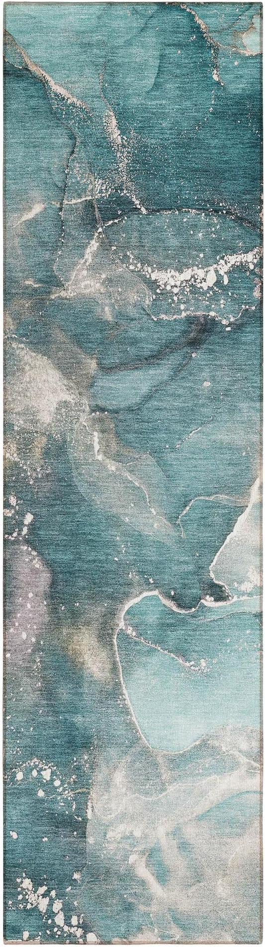 Addison Rugs Chantille ACN518 Teal 2'3" x 7'6" Indoor Outdoor Hallway Runner Rug, Stain Resistant Washable Kitchen Area Carpet for Bathroom, Laundry and Bedroom