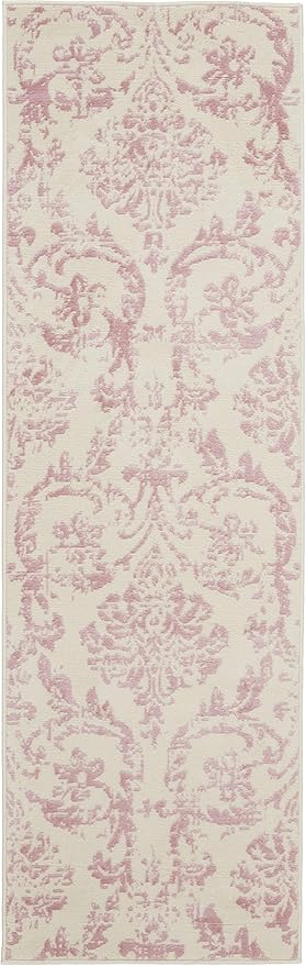 Nourison Jubilant Ivory Pink 2' x 6' Area Rug Easy Clean, Non Shedding, Bed Room, Living Room, Dining Room, Kitchen (6' Runner)