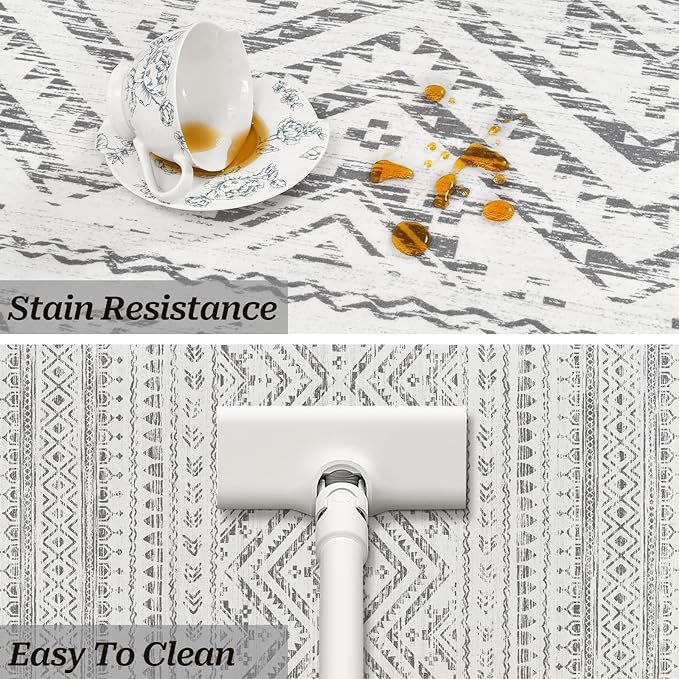 3x5 Area Rugs for Living Room Moroccan Washable Carpet Non-Slip Indoor Area Rugs for Dining Room Bedroom Grey
