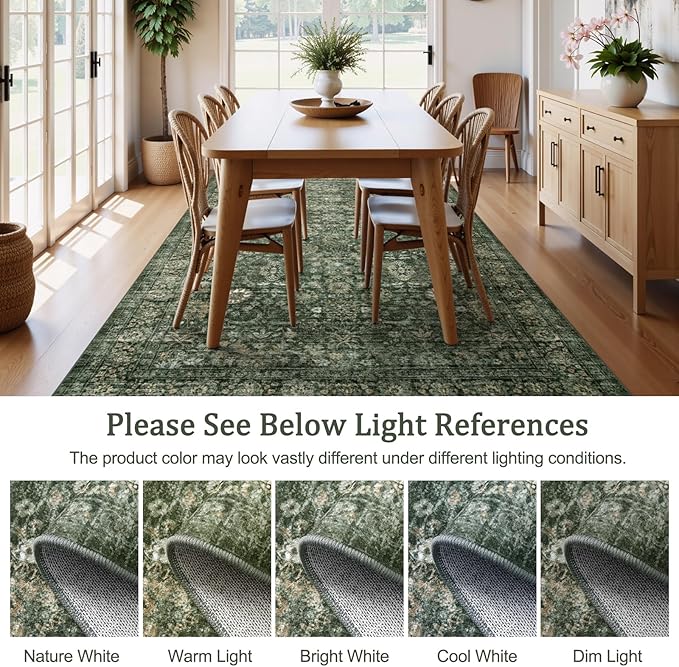 Morebes Washable Dark Green Runner Rug 2x8, Vintage Boho Runners for Hallways Non Slip, Soft Floral Indoor Floor Throw Carpet for Kitchen Laundry Room Bedroom Bathroom Living Entryway