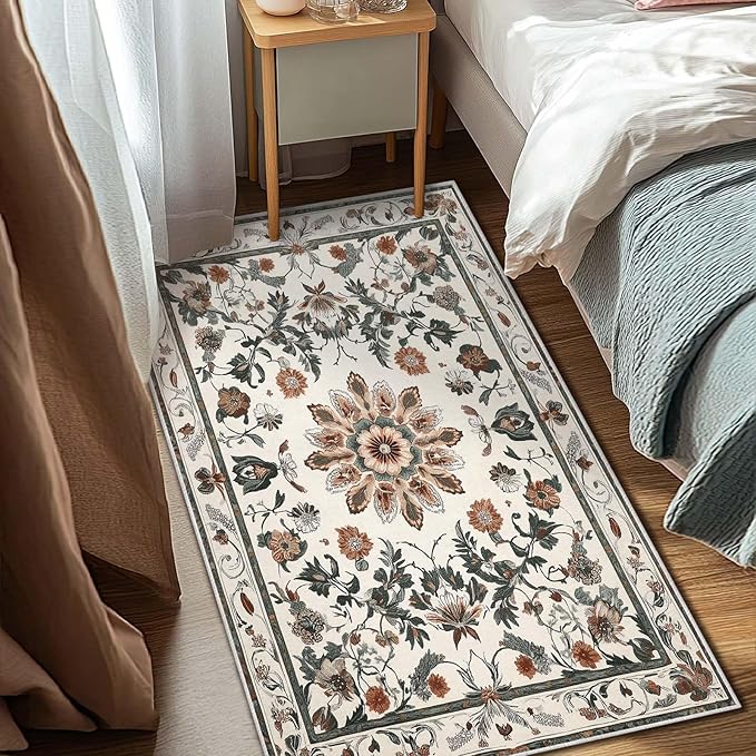 3x5 Entryway Rug Boho Leaf Beige Area Rug Indoor Entrance Non Slip Door Mat Stain Resistant Washable Machine Soft Low Pile Small Carpet Bathroom Kitchen