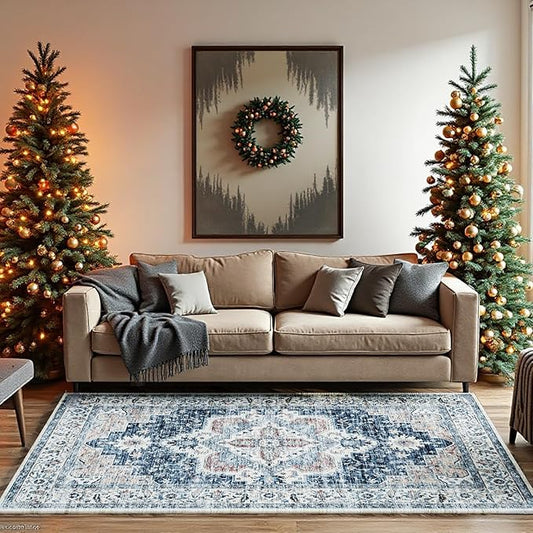 Washable Rugs 4x6, Stain Resistant Lightweight Anti-Skid Rugs for Living Room, Distressed Vintage Boho Rug Floor Carpet Bedroom Dining Room Office