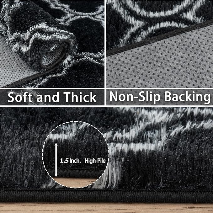 Large Rugs 8x10 Area Rugs for Living Room,Plush Fluffy Carpets for Boy and Girls Room, Modern Soft Shag Rug for Bedroom, Non Slip, Indoor Carpet for Kids Dorms Home Office Decor, Black