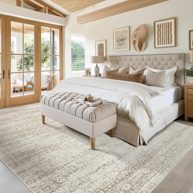 Washable Rugs 5x7 Area Rugs for Living Room,Rugs for Bedroom, Large Carpets,Ultra Soft Faux Wool Retro Dining Room Rug,Non Slip&Non-Shedding Low Pile Vintage Print Rug for Home Office Decor