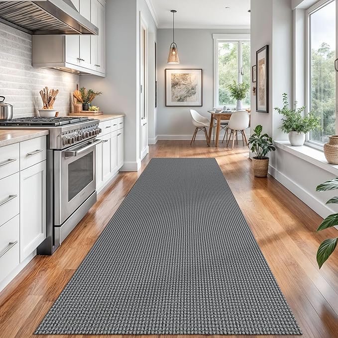 Braided Runner Rug 3x14 Ft Washable Runners for Hallways Non Slip Rubber Backed Kitchen Runners Cotton Long Entryway Runner Indoor, Woven Carpet for Hall Stair Entryway, Dark Grey/Grey