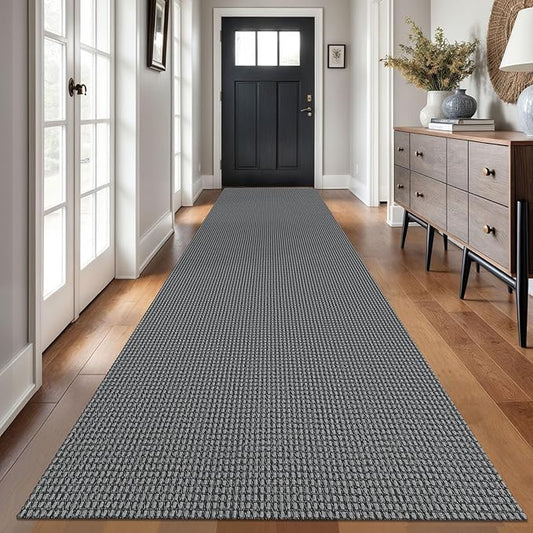 Braided Runner Rug 3x14 Ft Washable Runners for Hallways Non Slip Rubber Backed Kitchen Runners Cotton Long Entryway Runner Indoor, Woven Carpet for Hall Stair Entryway, Dark Grey/Grey