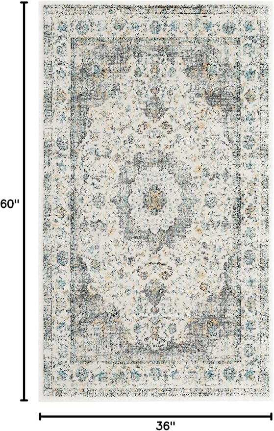 SAFAVIEH Evoke Collection 3' x 5' Grey / Gold EVK220B Shabby Chic Oriental Medallion Non-Shedding Living Room Bedroom Accent Rug