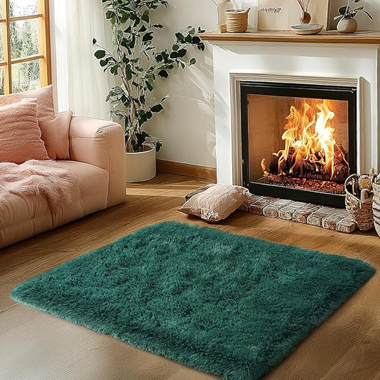 Zentavio Bedside Rugs Small 2x3 Shag Entry Entrance Rugs Soft Bedroom Carpet Area Rugs for Dorm College Essentials Non-Slip Living Room Throw Rug Home Decor Aesthetic Nursery Emerald Green