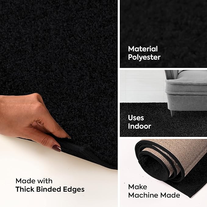 Furnish my Place Modern Indoor/Outdoor Commercial Solid Color Rug - Black, 2' x 24', Runner, Pet and Kids Friendly Rug. Made in USA, Area Rugs Great for Kids, Pets, Event, Wedding