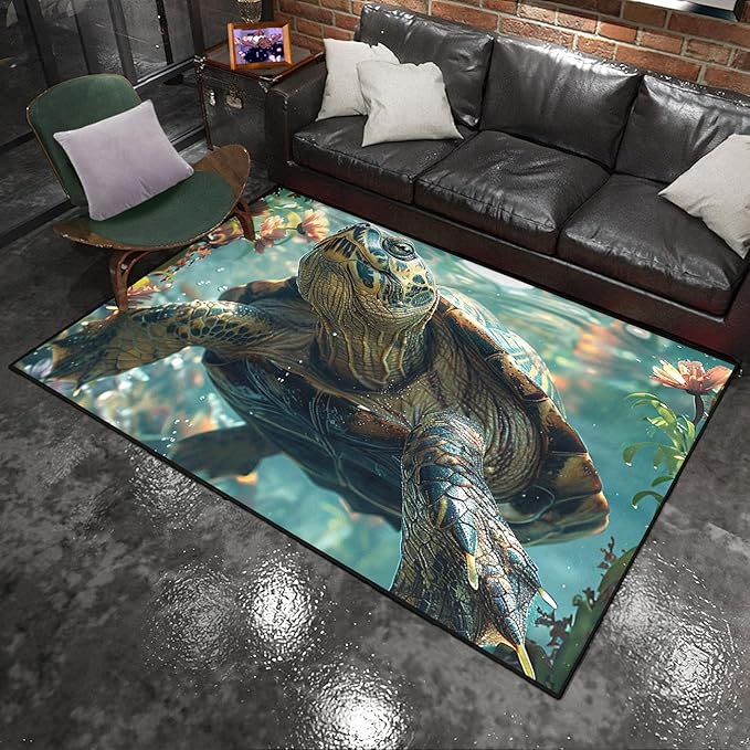 Sea Turtles Rug for Kids - Sea Turtle Area Rug 47" L x 31" W Ocean Life Turtles Carpet for Bedroom Living Room Ocean Turtle Kids Room Decor