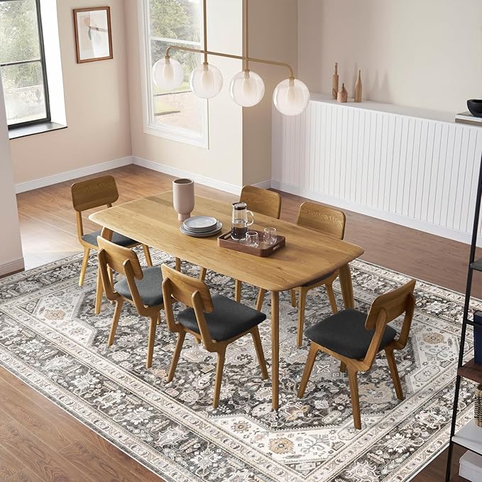 Washable Area Rug 9x12 - Bedroom Living Room Large Indoor Rugs Soft Oriental Vintage Rugs Non-Slip Backing Stain Resistant for Farmhouse Kitchen (9x12 Black/Ivory)