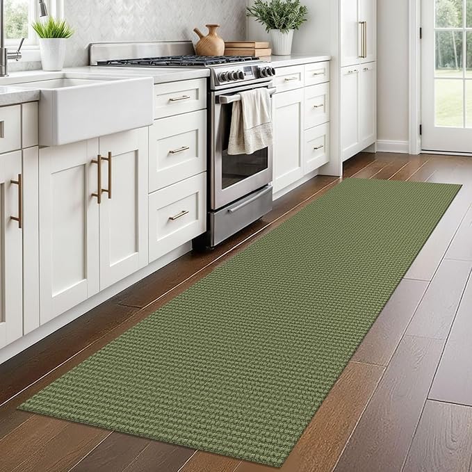 Braided Runner Rug 2x8 Ft Washable Runners for Hallways Non Slip Rubber Backed Kitchen Runners Cotton Entryway Runner Indoor, Woven Floor Carpet for Hall Kitchen Bedroom, Green