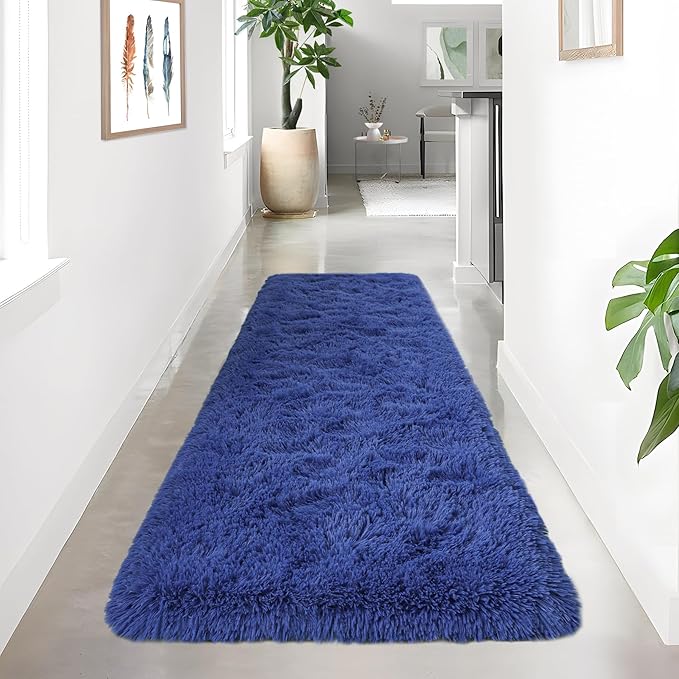Noahas Navy Blue Runner Rug for Hallway,2'x6' Long Area Rugs for Bedroom Living Room,Non Slip Thick Shag Floor Carpet for Entryway Kitchen Dorm Nursery Bedside Kids Room