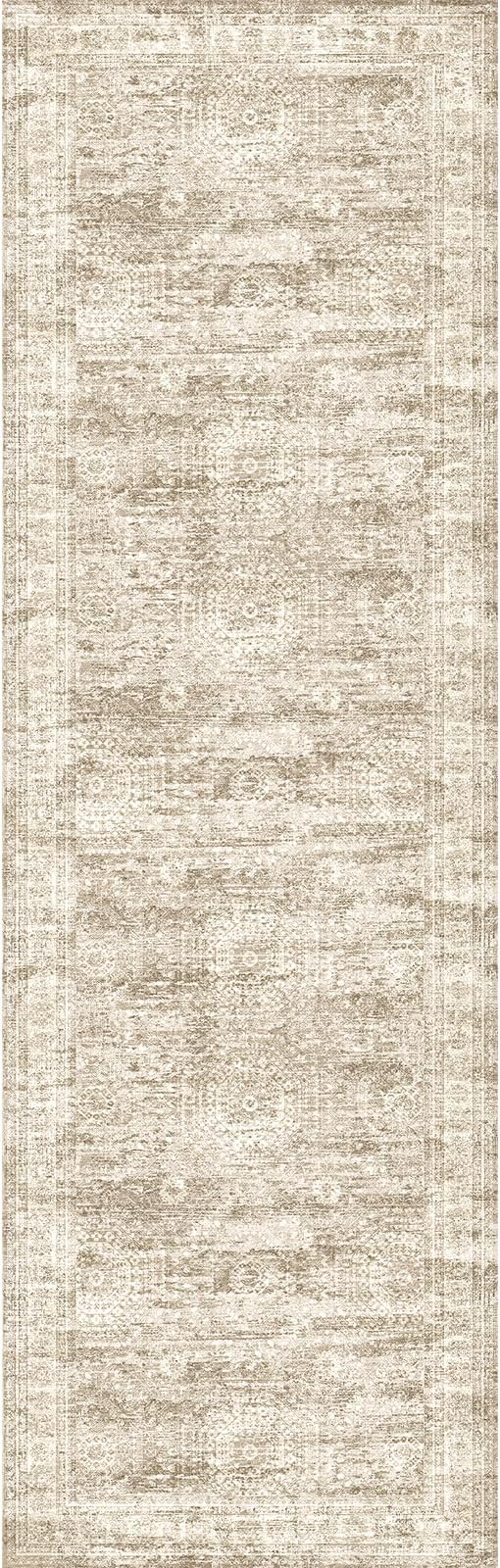 Runner Rug 2'6" x 10' Washable Non-Slip Runner Rugs for Kitchen Bathroom Laundry Room Vintage Ultra Thin Runners for Hallway Entryway Brown