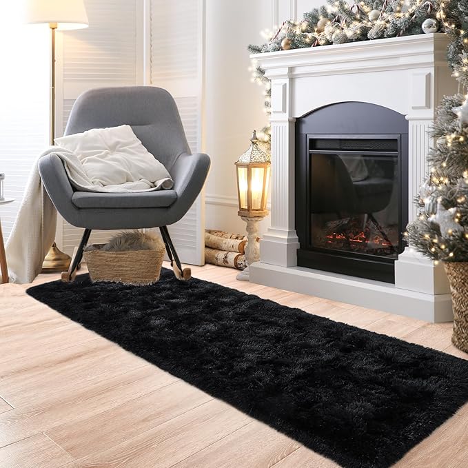 Noahas Black Runner Rug for Hallway,2'x6' Long Area Rugs for Bedroom Living Room,Non Slip Thick Shag Floor Carpet for Entryway Kitchen Dorm Nursery Bedside Kids Room