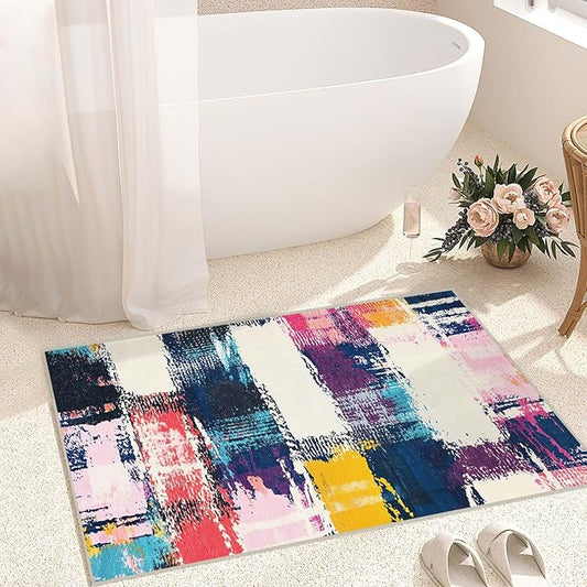 2x3 Entryway Rug Abstract Colorful Area Rug Ultra-Thin Soft Small Carpet Bathroom Non Slip Indoor Entrance Low Pile Door Mat Kitchen Stain Resistant Washable Machine