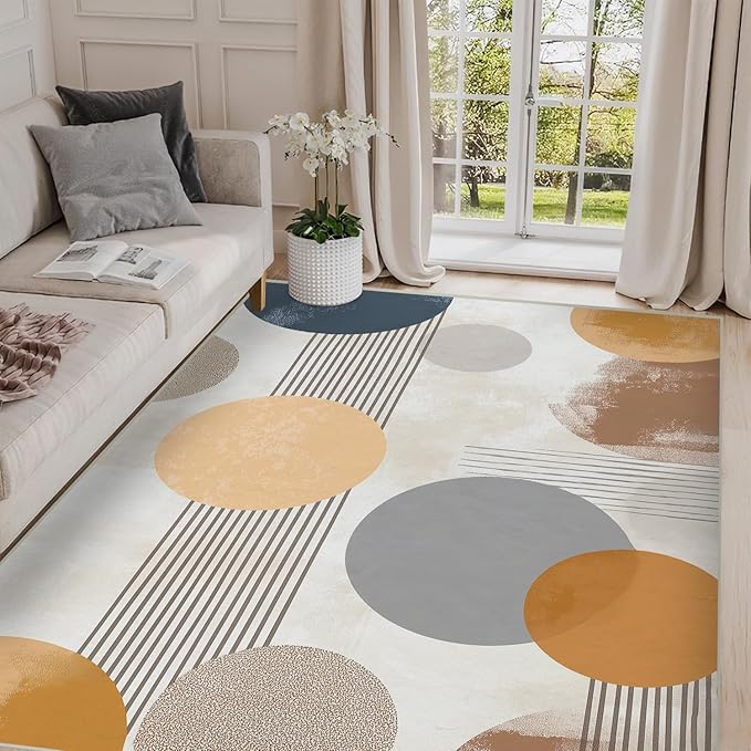 4x6 Area Rugs for Living Room Machine Washable Boho Circle Pattern Rug Non Slip Printed Abstract Geometric Rug Carpet Friendly Modern Rug for Bathroom Bedroom Dining Room Office