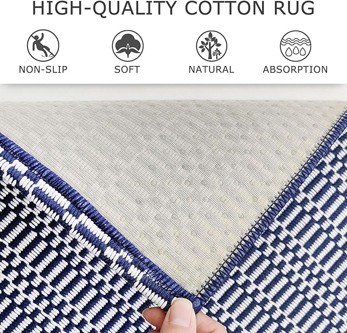 KOZYFLY Washable Runner Rug 2x8 ft Hallway Kitchen Runner Rugs with Rubber Backing Bobo Navy and White Entryway Runner Indoor, Carpet Runners for Hallway Kitchen Entryway Bedroom, Navy/White