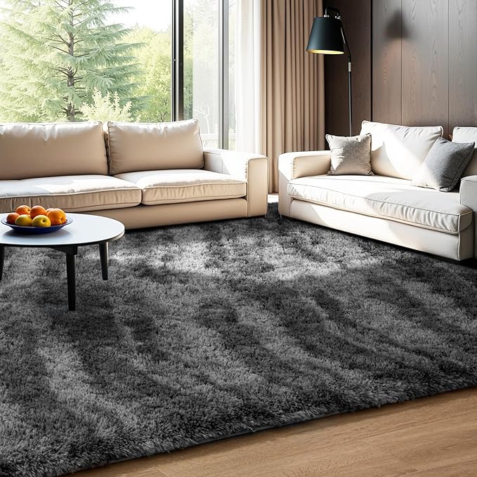 Zentavio Area Rugs for Living Room 6x9 Large Rugs for Bedroom Carpet Fluffy Fuzzy Soft Shag Aesthetic Plush High Pile Gray Throw Rug for Nursery Kids Room Dorm Marble Grey