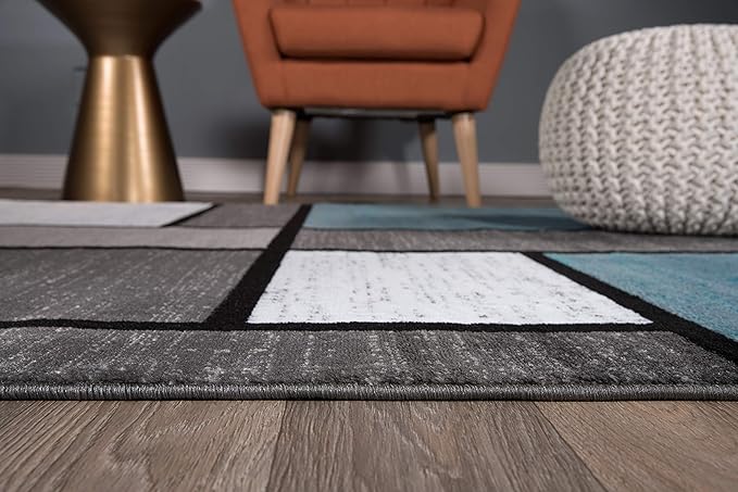 Rugshop Contemporary Modern Boxes for Home Office,Living Room,Bedroom,Kitchen Non Shedding Runner Rug 2' x 7'2" Blue/Gray