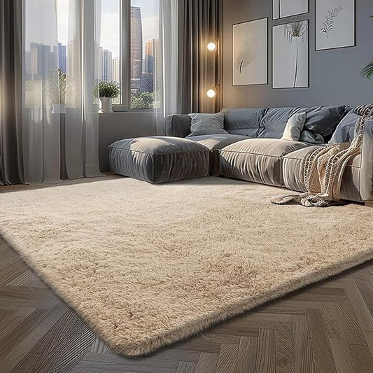 Fluffy Rug Shaggy Area Rug, Beige 5x8 Area Rugs for Bedroom, Small Bedside Rug, Soft Fluffy Shaggy Entryway Throw Rugs for Living Room Bedroom Kids Room Home Decor