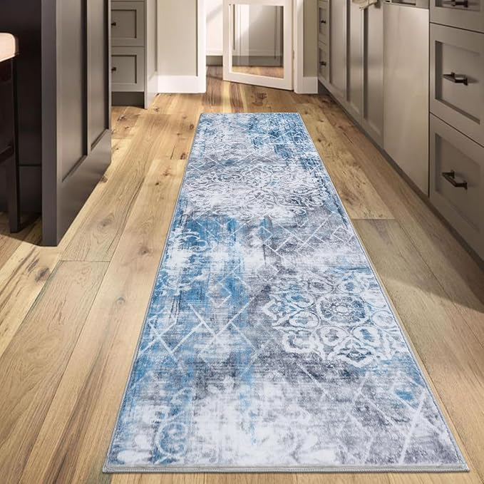 HEBE Hallway Runner Rug 2'x10' Washable Vintage Distressed Area Rugs Non Slip Laundry Rug Runner Boho Floor Carpet Runners for Hallways Entryway Laundry Room Kitchen Bathroom