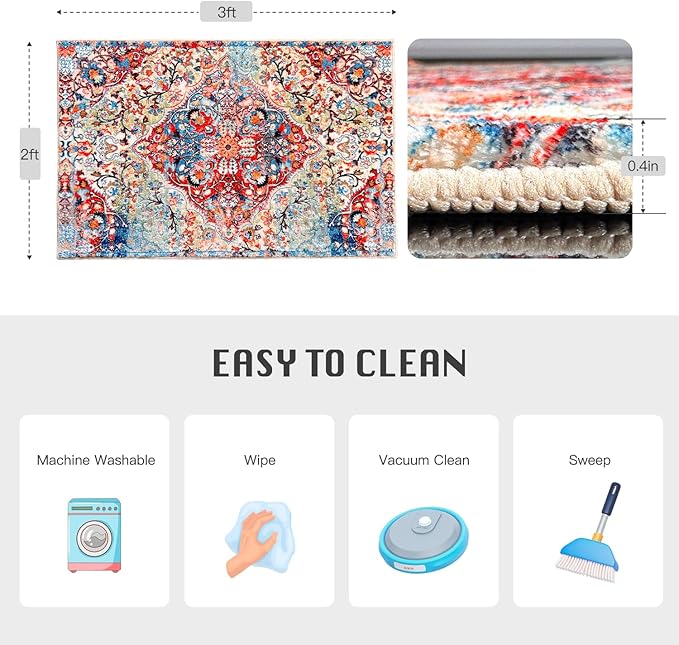 WL&ALLEN Door Mat Entry Rug Washable Mat Indoor Entrance 2x3 Boho Non-Slip,Laundry Room Rug, SoftRug(2'x3',Pink)