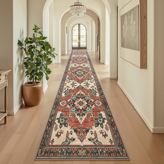 2x10 Machine Washable Non-Slip Rug & Mat - Soft Faux Wool & Polyester, Boho Stain-Resistant Indoor Carpet for Hallways, Kitchen, Entryway,Laundry, Bedroom, Bathroom, Low Pile, High Traffic