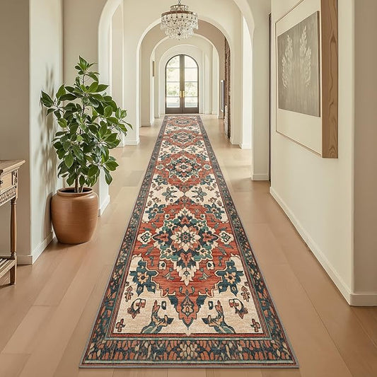 2x10 Machine Washable Non-Slip Rug & Mat - Soft Faux Wool & Polyester, Boho Stain-Resistant Indoor Carpet for Hallways, Kitchen, Entryway,Laundry, Bedroom, Bathroom, Low Pile, High Traffic