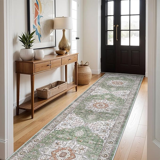 RUUGME Hallway 3X12 Runner Rugs - Kitchen Rugs Entryway Rug Runner Vintage Soft Floor Mat Stain Resistant Carpet for Bedroom Kitchen Bathroom with Non Slip Backing Floor Decoration 3x12 Sage