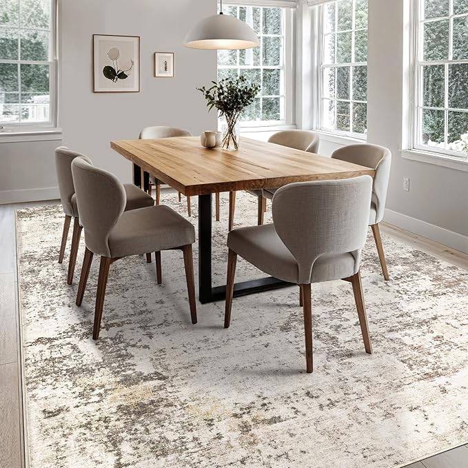 10x12 Area Rug Living Room Rugs - Washable Neutral Modern Abstract Soft Thin Large Rug Indoor Floor No Slip Rug Carpet for Bedroom Under Dining Table Home Office Decor - Dark Brown
