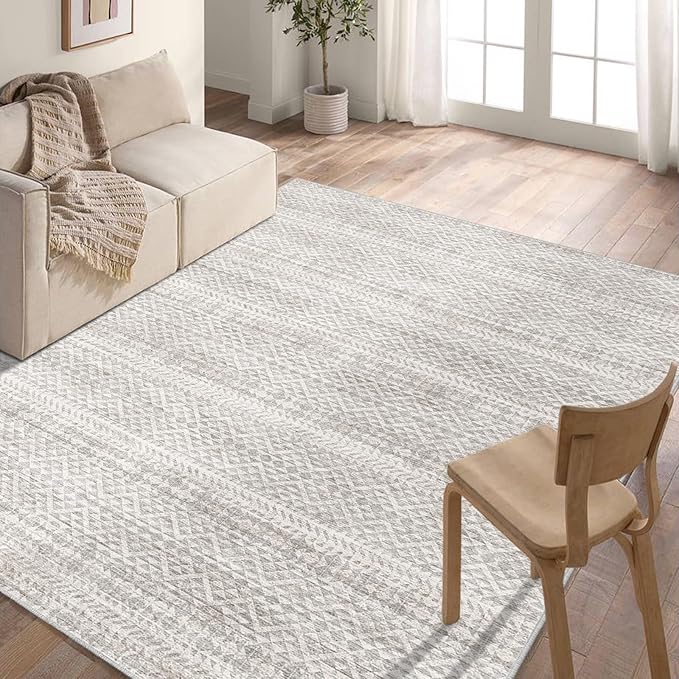 5'x7' Machine Washable Abstract Design Area Rug Machine Washable Area Rugs 5X7, Non Slip, Stain Resistant, Home Decor Living Room Area Rugs 5x7 (Grey Beige 5x7)…