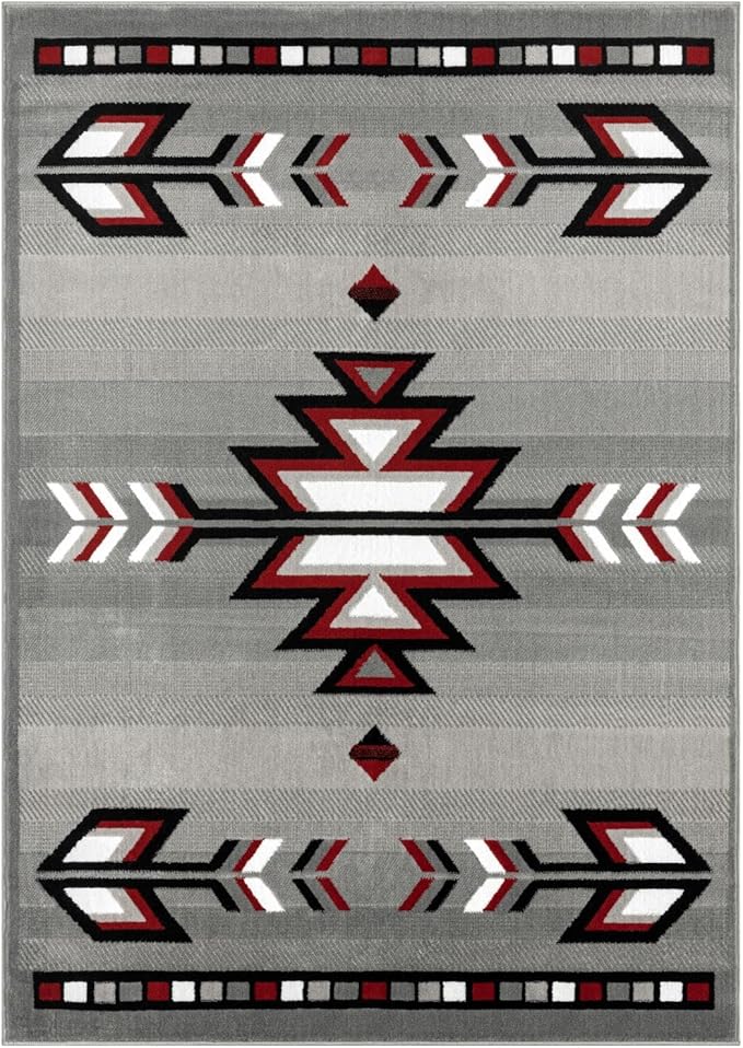 Home Dynamix Premium Sagrada Southwestern Geometric Area Rug, Grey/Red, 5'2"x7'4"