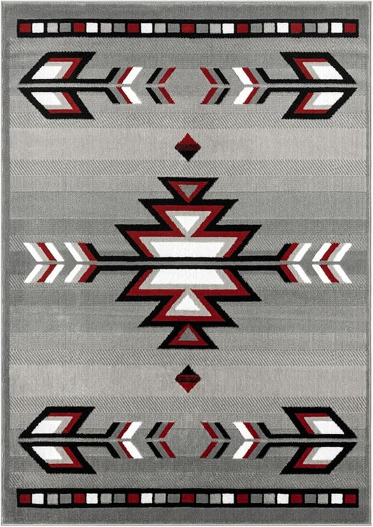 Home Dynamix Premium Sagrada Southwestern Geometric Area Rug, Grey/Red, 5'2"x7'4"