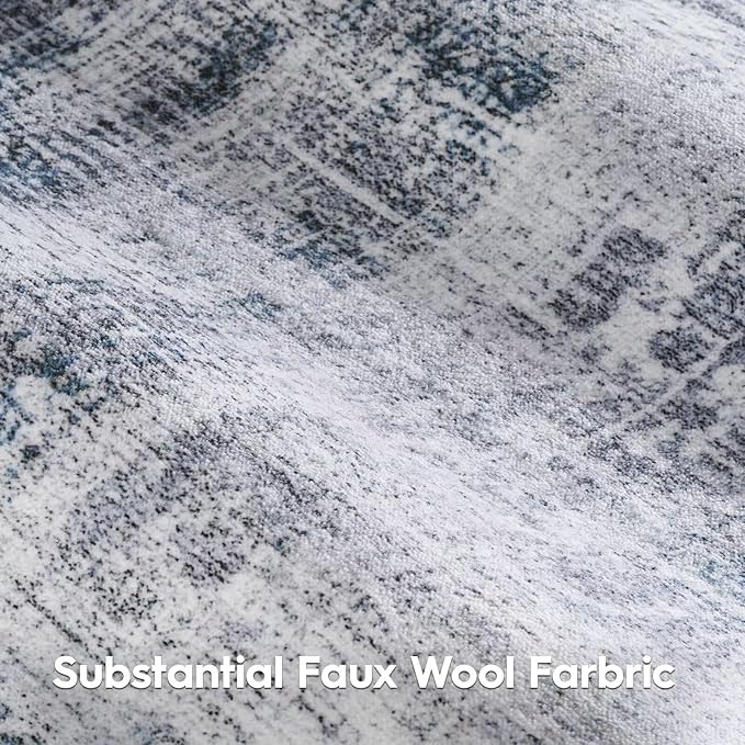 Eleisa Modern Abstract 2x8 Hallway Runner Rug, Grey & Light Blue, Non-Slip Washable Low Pile Rugs, Vintage Rug Hallway Indoor Carpet for Kitchen, Entryway and Laundry Room