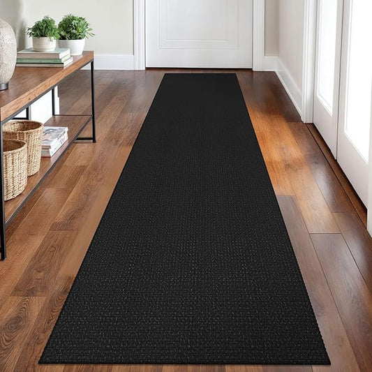 Braided Runner Rug 2x8 Ft Washable Runners for Hallways Non Slip Rubber Backed Kitchen Runners Cotton Entryway Runner Indoor, Woven Floor Carpet for Hall Kitchen Bedroom, Black/Grey