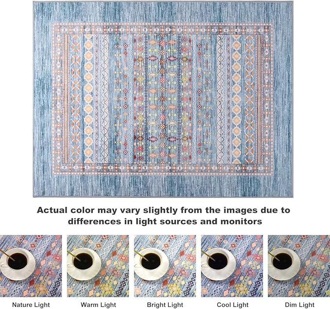 2x3 Small Rugs for Bedroom, Washable Aztec Geometric Indoor Entryway Door Rug with Non-Slip Backing, Soft Moroccan Throw Rug Western Carpet for Kitchen Home Office, Blue & Beige