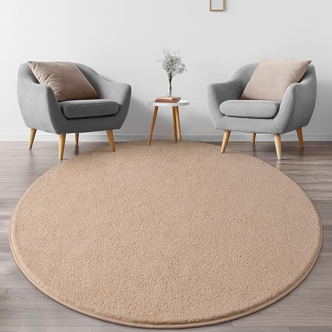 Lascpt Round Rug for Bedroom 5x5, Beige Circle Rug for Living Room Super Soft Thicken Memory Foam Circular Rug, Non-Slip Indoor Area Rug for Modern Home Decor, Round Carpet for Nursery Kid's Room