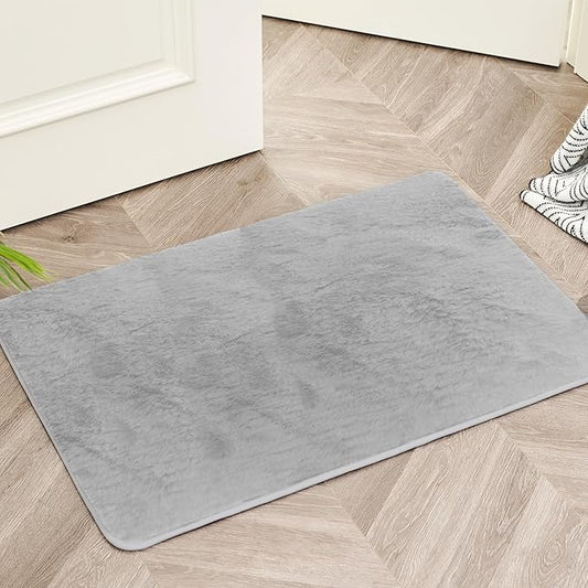 Ultra Soft Kitchen Rugs for Entryway Bathroom 2x3 Feet, Fuzzy Washable Indoor Door Mat - Cozy Faux Fur, Small Carpet for Bedroom Entry (Light Grey)