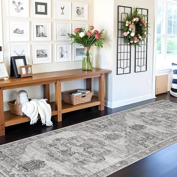 RUUGME Rug Runners 3x10 - Washable Hallway Rugs for Living Room Soft Stain Resistant Carpet for Bedroom Kitchen Bathroom with Non Slip Backing Home Decor Floor Decoration Mat 3x10 Grey