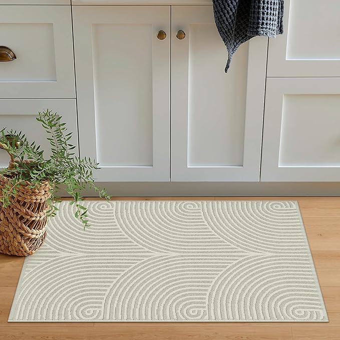 Tiffasea Indoor Door Mats for Entryway, Washable Beige Small Area Rug 2'x3' Reversible Entry Rug Front Door Rug, Cotton Woven Modern Bathroom Rug Indoor Outdoor Rugs for Bedroom Kitchen Porch