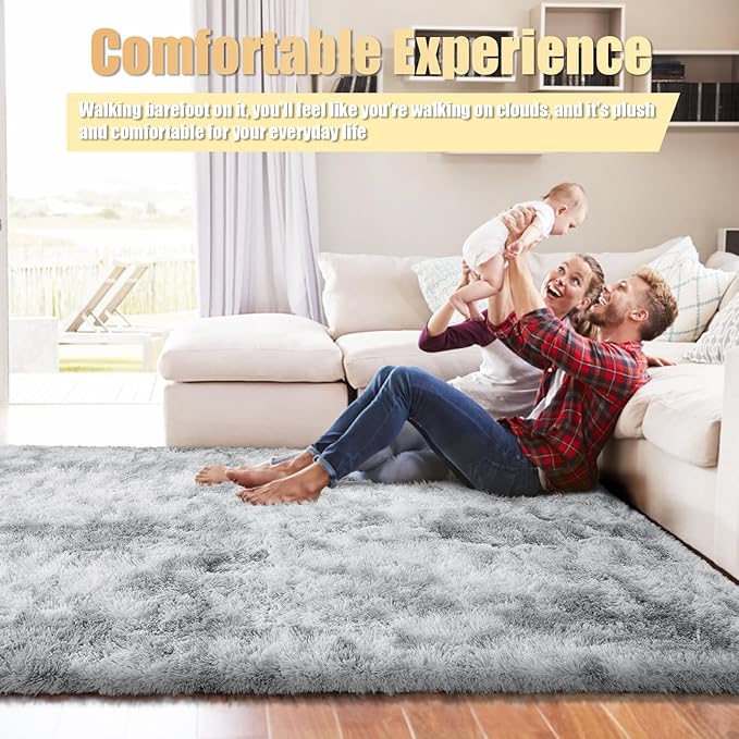 6x9 Fluffy Area Rug for Living Room,Shag Area Rugs for Bedroom,Soft Fuzzy Rug Non-Shedding Indoor Plush Carpet for Kids Bedroom Nursery Dorm Home Decor,Mottling Grey
