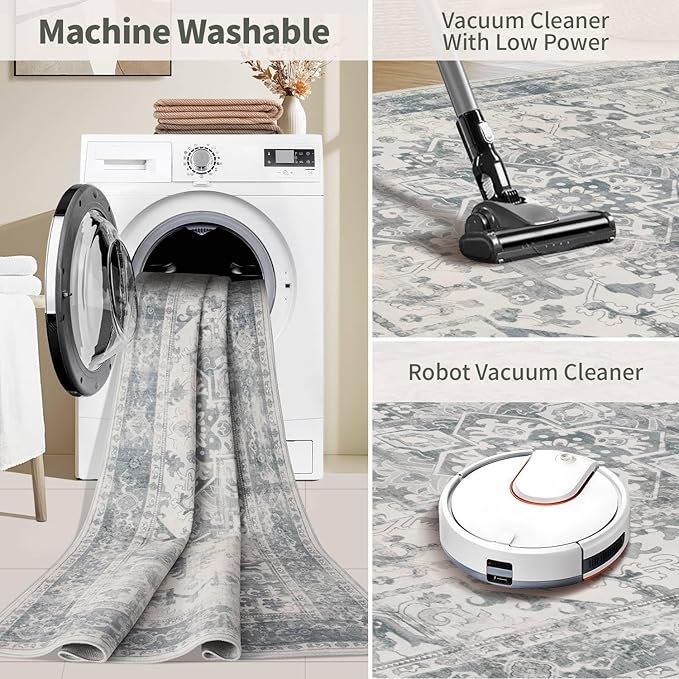 2x3 Door Mat Indoor Entrance, Washable Non Slip Kitchen Bathroom Rugs, Ultra-Thin Throw Small Rug for Front Door/Indoor Entrances, Blue Grey